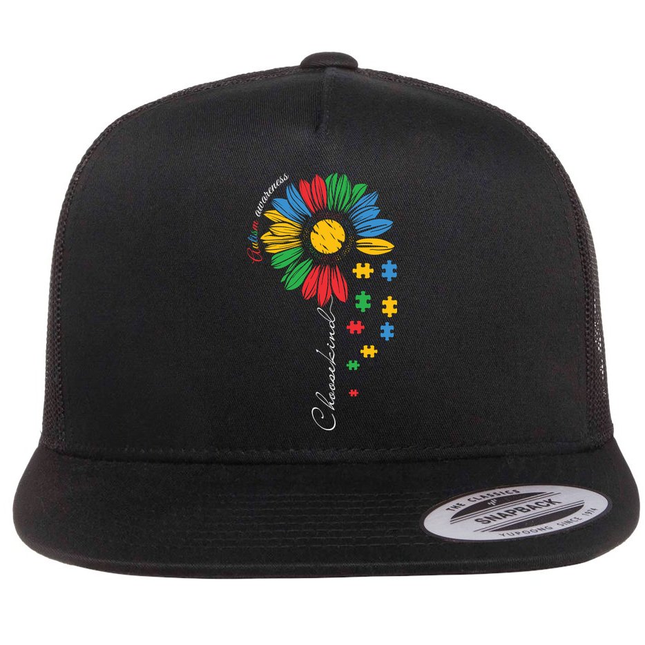 Choose Kind Autism Awareness Sunflower Puzzle Gift Flat Bill Trucker Hat