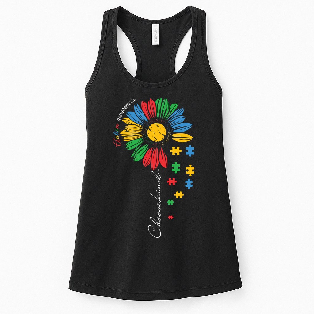 Choose Kind Autism Awareness Sunflower Puzzle Gift Womens Tank Top