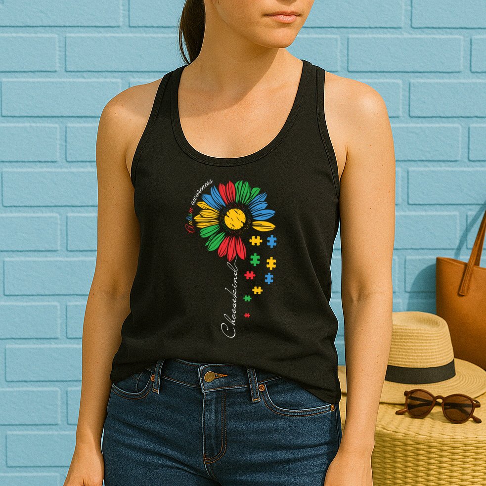 Choose Kind Autism Awareness Sunflower Puzzle Gift Womens Tank Top