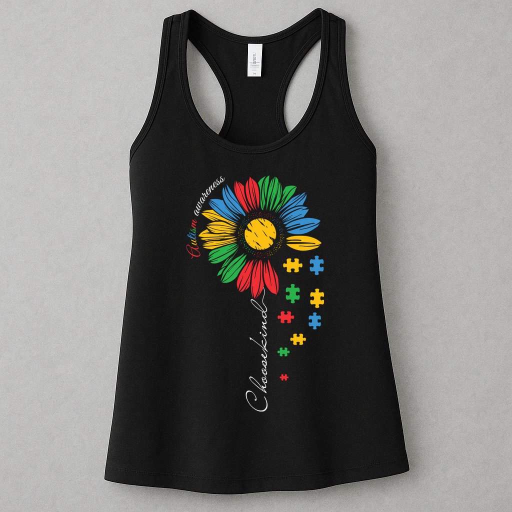 Choose Kind Autism Awareness Sunflower Puzzle Gift Womens Tank Top