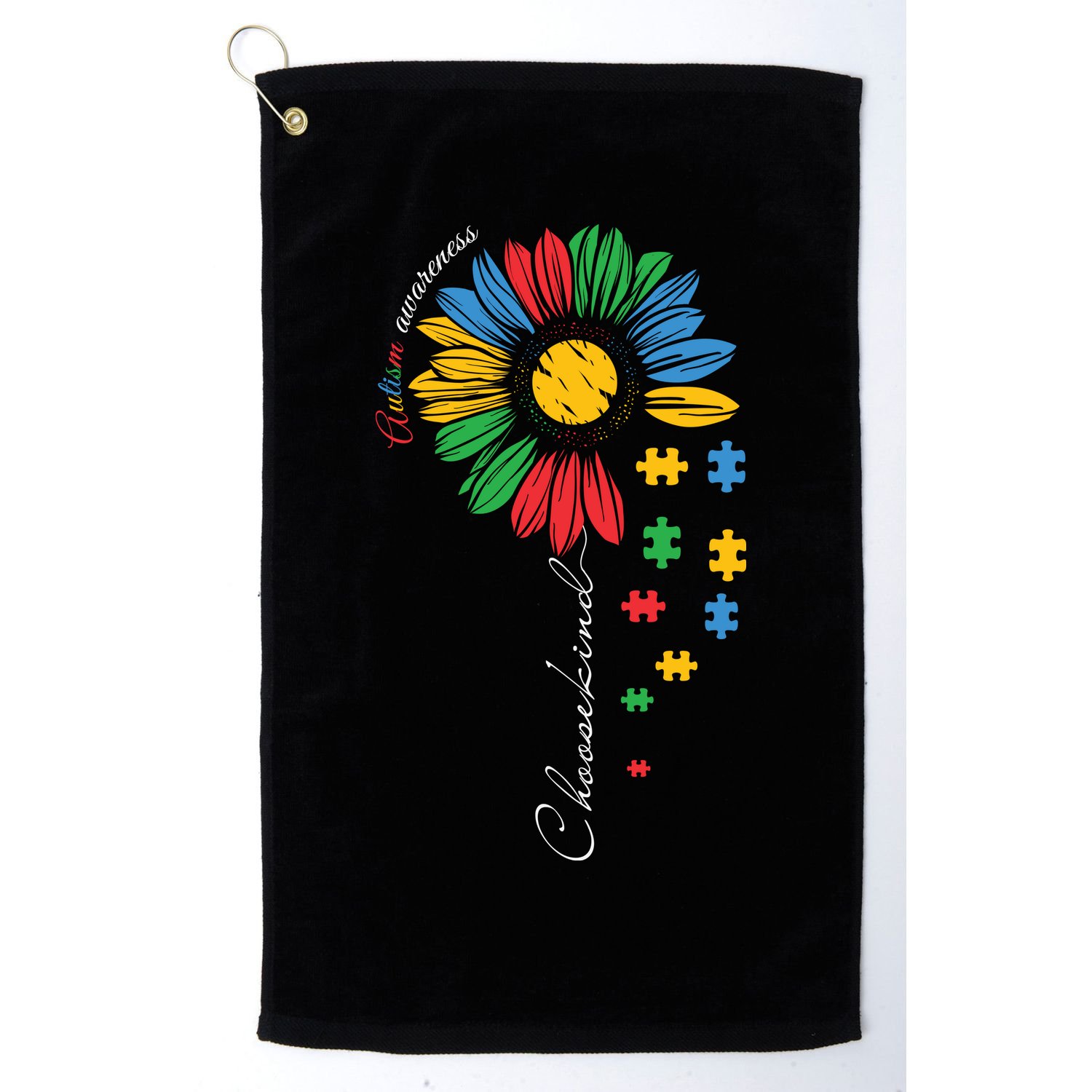 Choose Kind Autism Awareness Sunflower Puzzle Gift Golf Towel