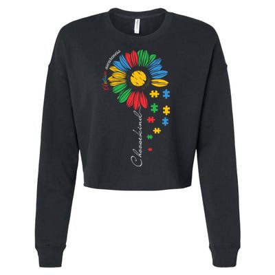 Choose Kind Autism Awareness Sunflower Puzzle Gift Cropped Pullover Crew