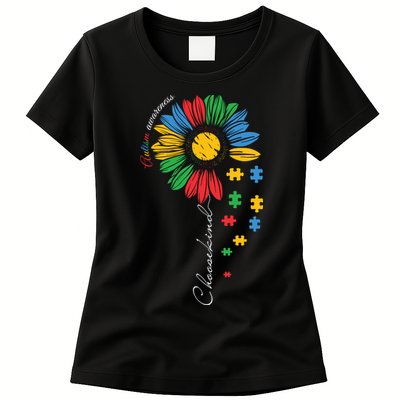 Choose Kind Autism Awareness Sunflower Puzzle Gift Womens T-Shirt