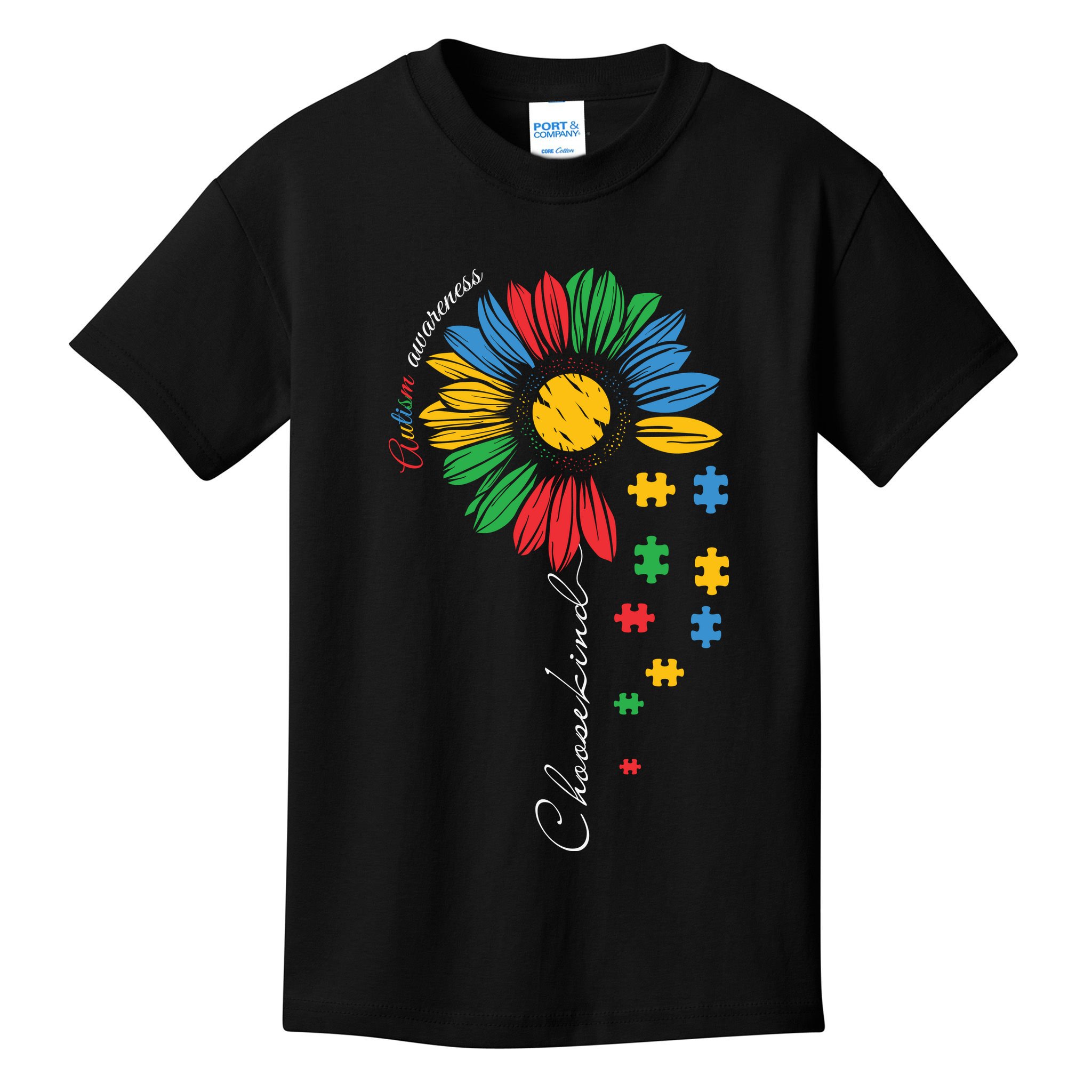 Choose Kind Autism Awareness Sunflower Puzzle Gift Kids T-Shirt