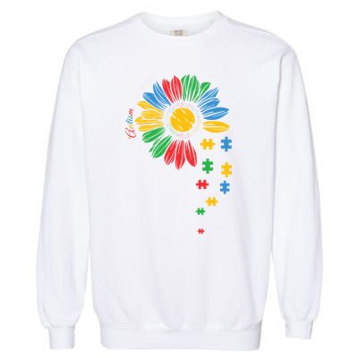 Choose Kind Autism Awareness Sunflower Puzzle Gift Garment-Dyed Sweatshirt