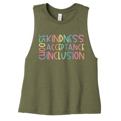 Choose Kindness Acceptance Inclusion Be Kind Unity Day Women's Racerback Cropped Tank