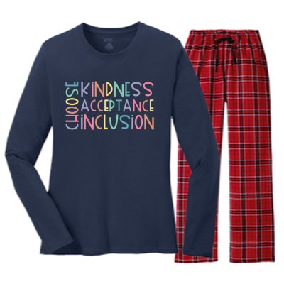 Choose Kindness Acceptance Inclusion Be Kind Unity Day Women's Long Sleeve Flannel Pajama Set 