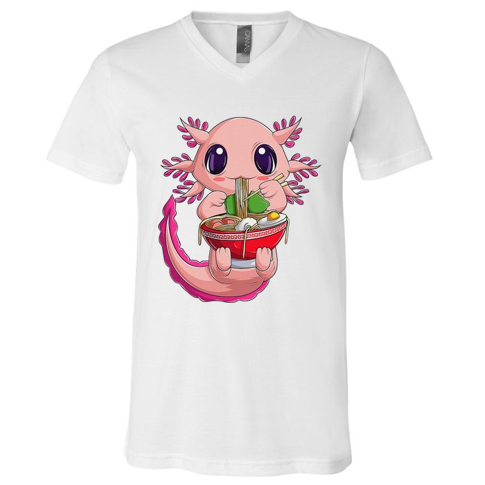 Cute Kawaii Anime Axolotl Japanese Ra Noodles Gift Girls  V-Neck T-Shirt