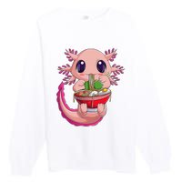 Cute Kawaii Anime Axolotl Japanese Ra Noodles Gift Girls  Premium Crewneck Sweatshirt