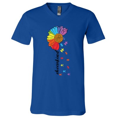 Choose Kind Autism Awareness Flower Gift V-Neck T-Shirt