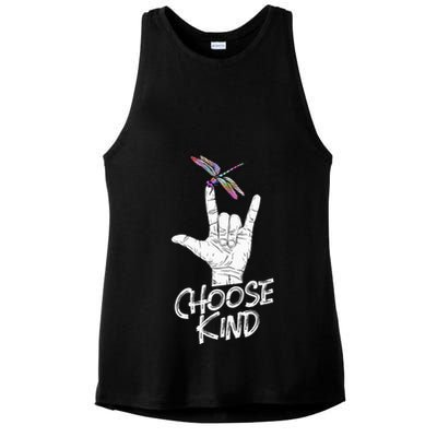 Choose Kind Asl Language Dragonfly Lover Insects Ladies PosiCharge Tri-Blend Wicking Tank