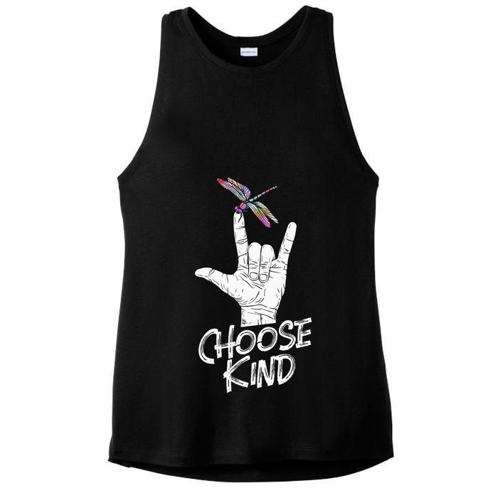 Choose Kind Asl Language Dragonfly Lover Insects Ladies PosiCharge Tri-Blend Wicking Tank