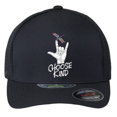 Choose Kind Asl Language Dragonfly Lover Insects Flexfit Unipanel Trucker Cap