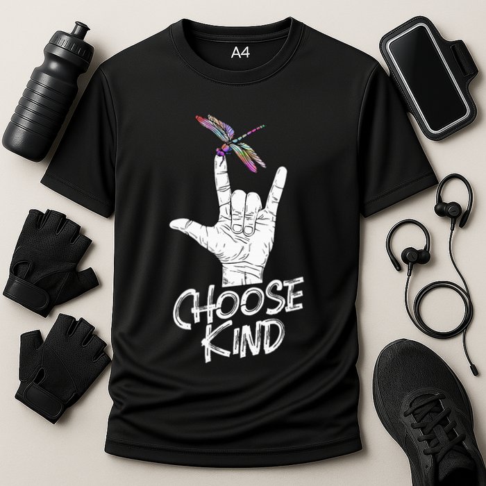 Choose Kind Asl Language Dragonfly Lover Insects Performance Shirt