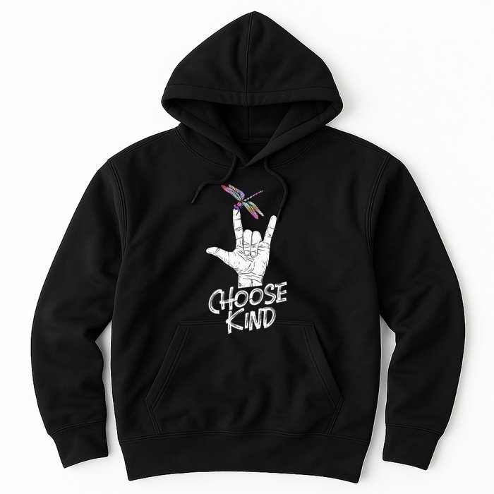 Choose Kind Asl Language Dragonfly Lover Insects Hoodie