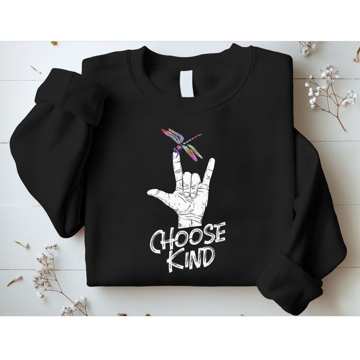 Choose Kind Asl Language Dragonfly Lover Insects Sweatshirt