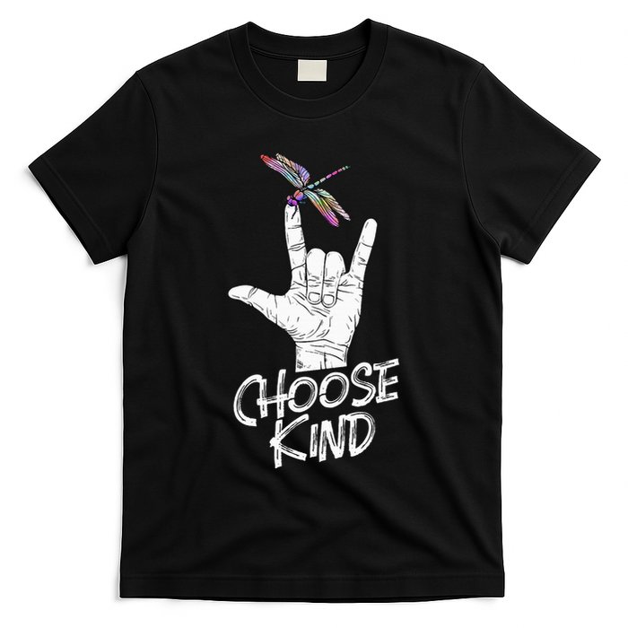 Choose Kind Asl Language Dragonfly Lover Insects T-Shirt