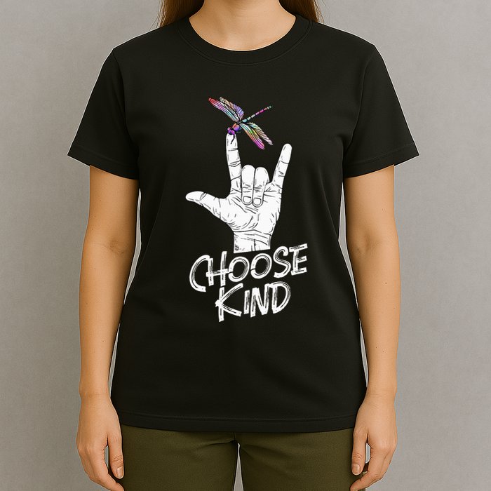Choose Kind Asl Language Dragonfly Lover Insects T-Shirt