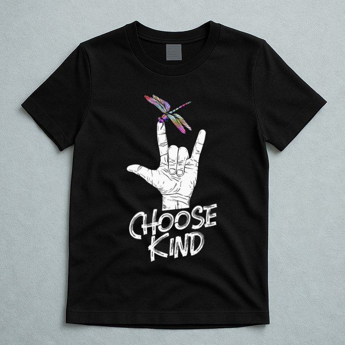 Choose Kind Asl Language Dragonfly Lover Insects T-Shirt