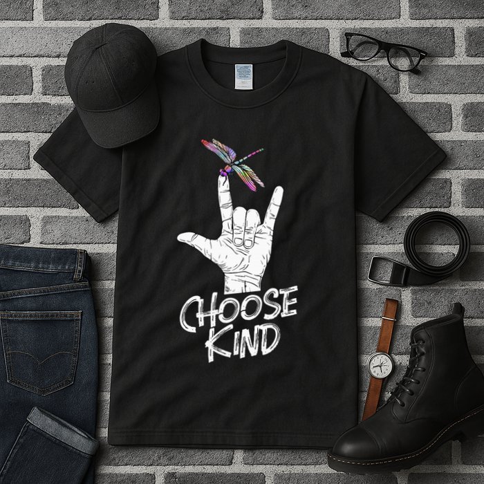 Choose Kind Asl Language Dragonfly Lover Insects Tall T-Shirt