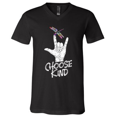 Choose Kind Asl Language Dragonfly Lover Insects V-Neck T-Shirt