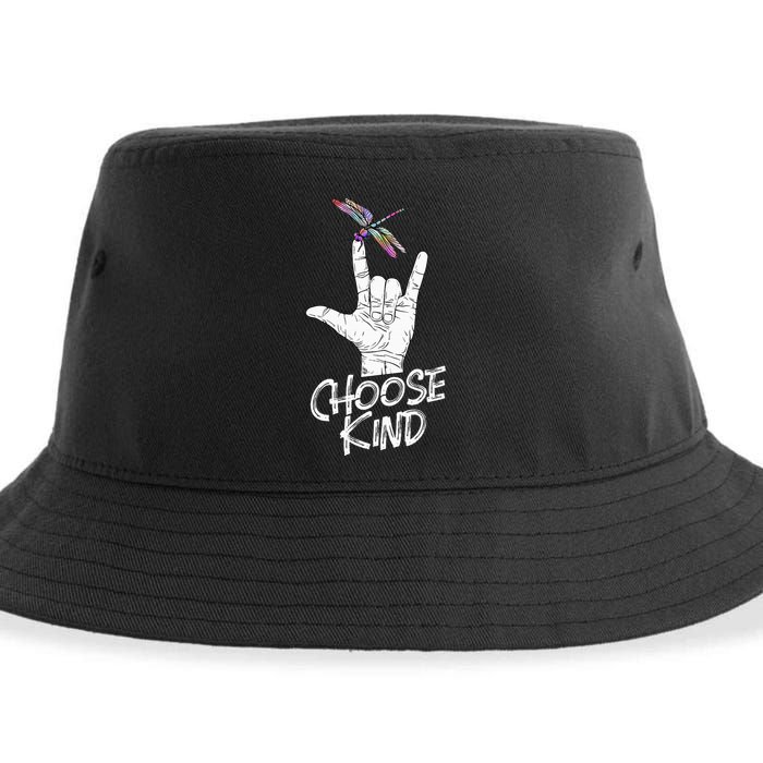 Choose Kind Asl Language Dragonfly Lover Insects Sustainable Bucket Hat