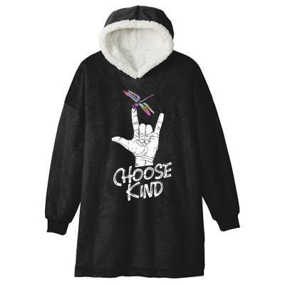 Choose Kind Asl Language Dragonfly Lover Insects Hooded Wearable Blanket
