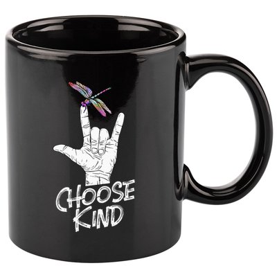 Choose Kind Asl Language Dragonfly Lover Insects 11oz C Handle Ceramic Mug