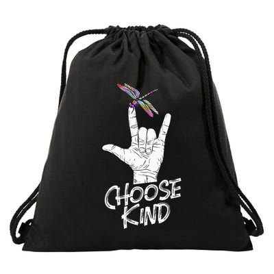 Choose Kind Asl Language Dragonfly Lover Insects Drawstring Bag