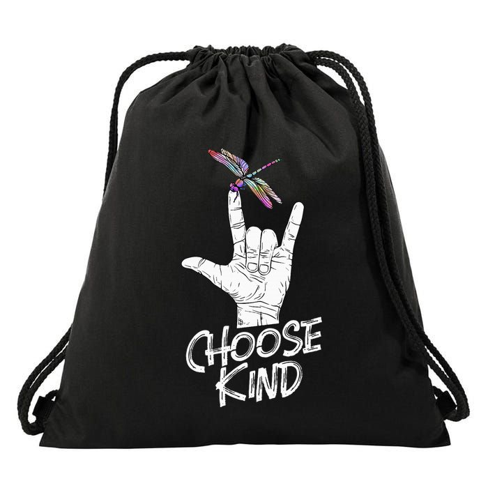 Choose Kind Asl Language Dragonfly Lover Insects Drawstring Bag