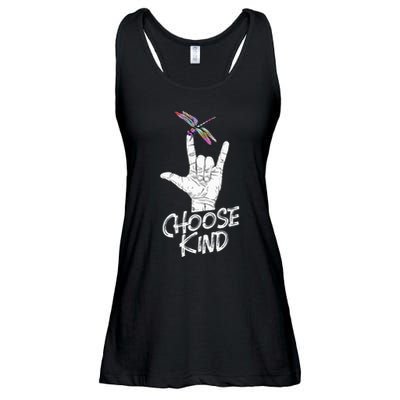Choose Kind Asl Language Dragonfly Lover Insects Ladies Essential Flowy Tank