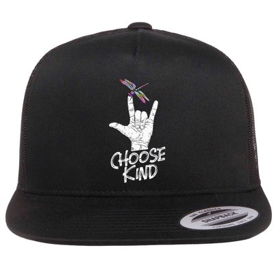 Choose Kind Asl Language Dragonfly Lover Insects Flat Bill Trucker Hat