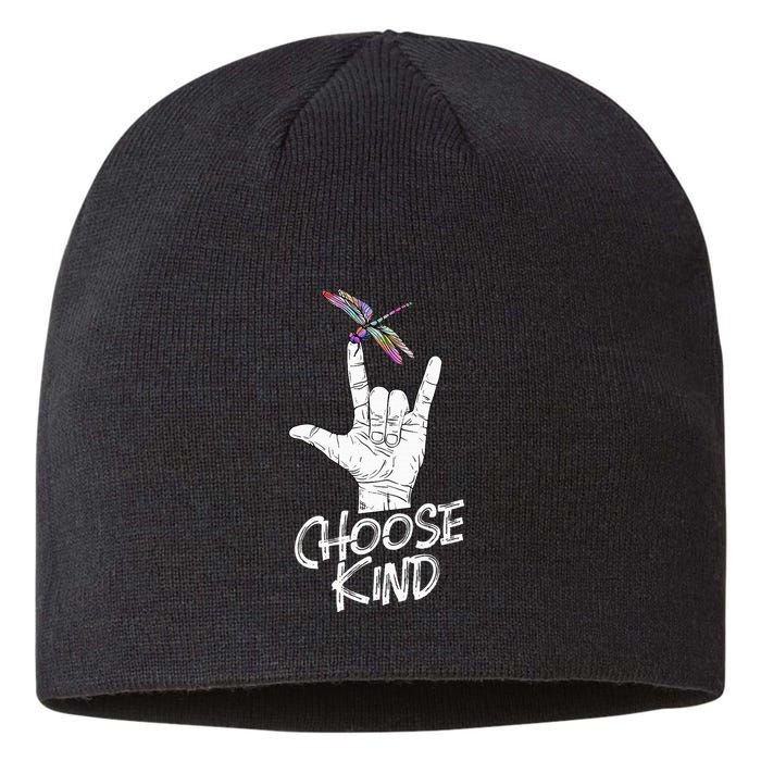 Choose Kind Asl Language Dragonfly Lover Insects Sustainable Beanie