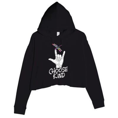 Choose Kind Asl Language Dragonfly Lover Insects Crop Fleece Hoodie