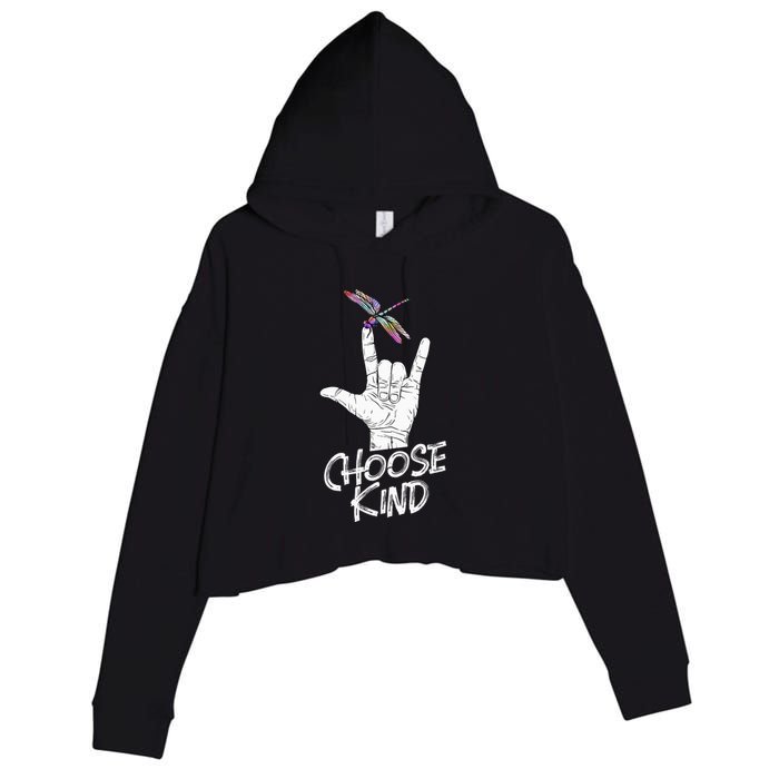Choose Kind Asl Language Dragonfly Lover Insects Crop Fleece Hoodie