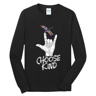 Choose Kind Asl Language Dragonfly Lover Insects Tall Long Sleeve T-Shirt