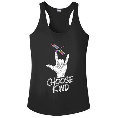 Choose Kind Asl Language Dragonfly Lover Insects Ladies PosiCharge Competitor Racerback Tank