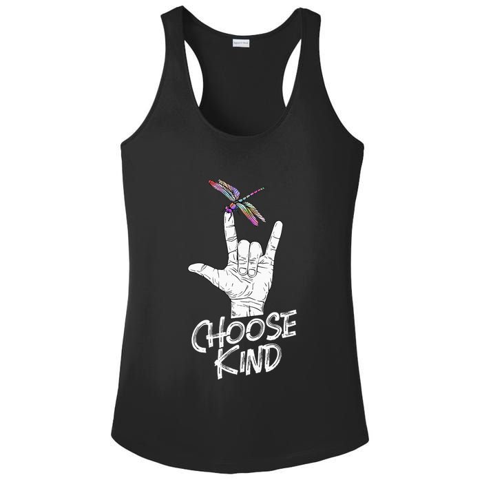 Choose Kind Asl Language Dragonfly Lover Insects Ladies PosiCharge Competitor Racerback Tank
