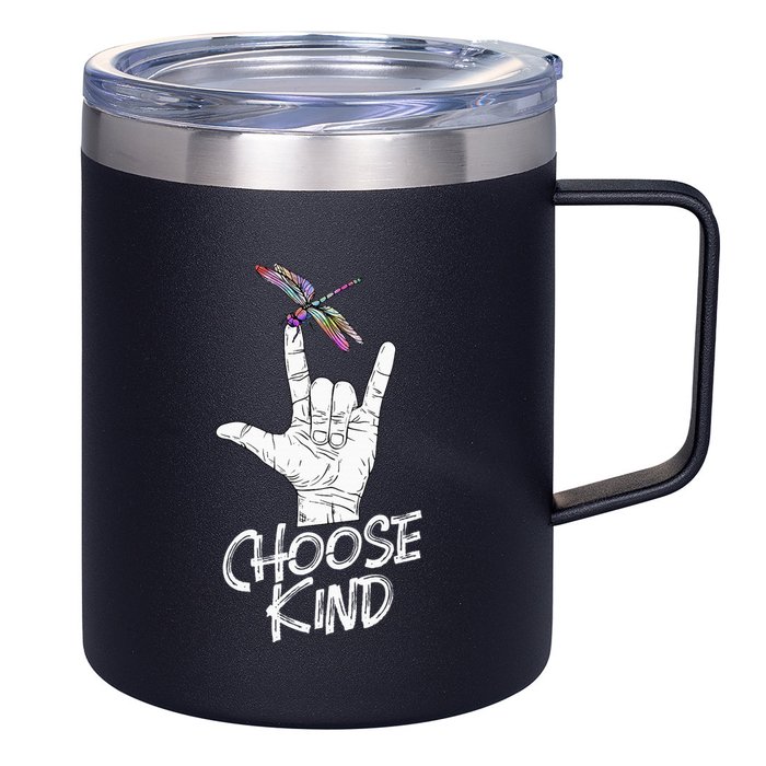 Choose Kind Asl Language Dragonfly Lover Insects 12oz Stainless Steel Coffee Mug