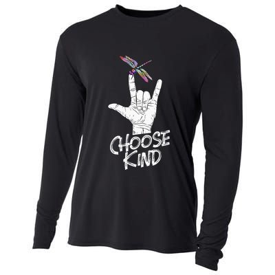 Choose Kind Asl Language Dragonfly Lover Insects Cooling Performance Long Sleeve Crew