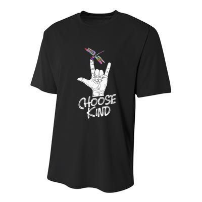 Choose Kind Asl Language Dragonfly Lover Insects Youth Performance Sprint T-Shirt