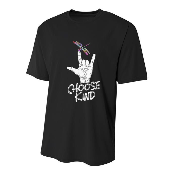 Choose Kind Asl Language Dragonfly Lover Insects Youth Performance Sprint T-Shirt