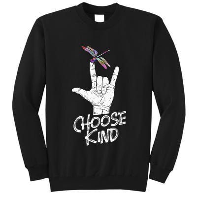 Choose Kind Asl Language Dragonfly Lover Insects Tall Sweatshirt
