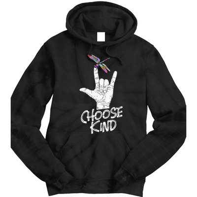 Choose Kind Asl Language Dragonfly Lover Insects Tie Dye Hoodie