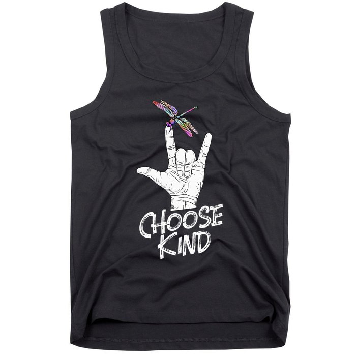 Choose Kind Asl Language Dragonfly Lover Insects Tank Top