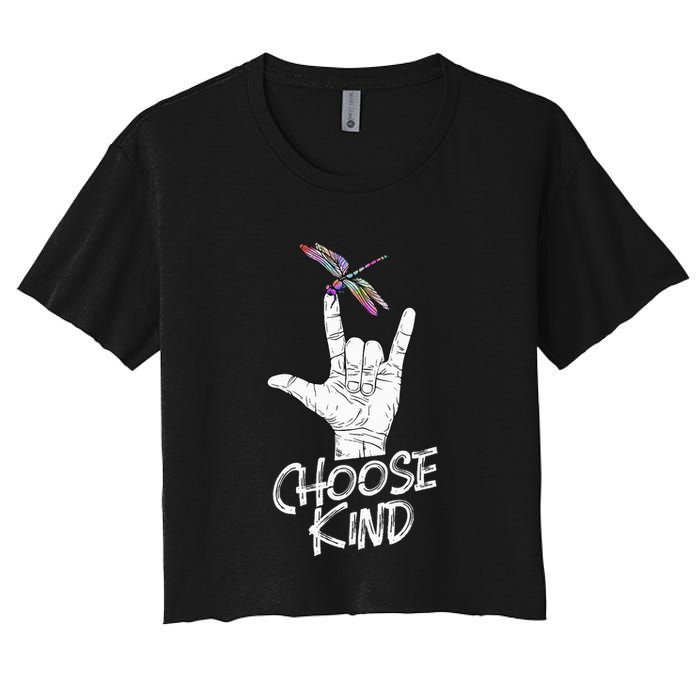 Choose Kind Asl Language Dragonfly Lover Insects Crop Top