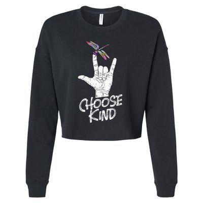 Choose Kind Asl Language Dragonfly Lover Insects Cropped Pullover Crew