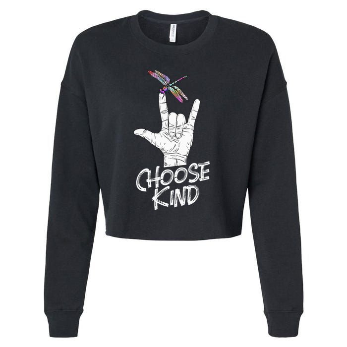 Choose Kind Asl Language Dragonfly Lover Insects Cropped Pullover Crew