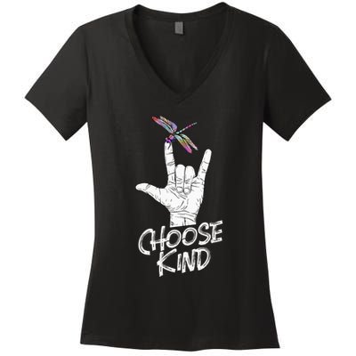 Choose Kind Asl Language Dragonfly Lover Insects Women's V-Neck T-Shirt