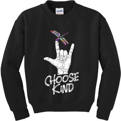 Choose Kind Asl Language Dragonfly Lover Insects Kids Sweatshirt